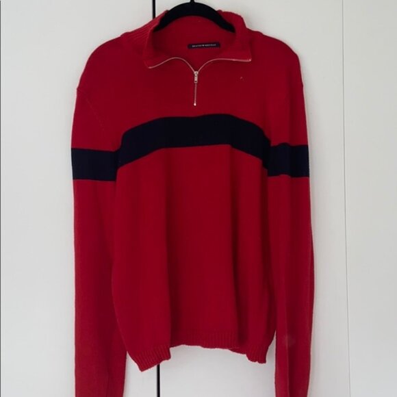 Brandy Melville Red and Navy Quarter Zip - Picture 1 of 5